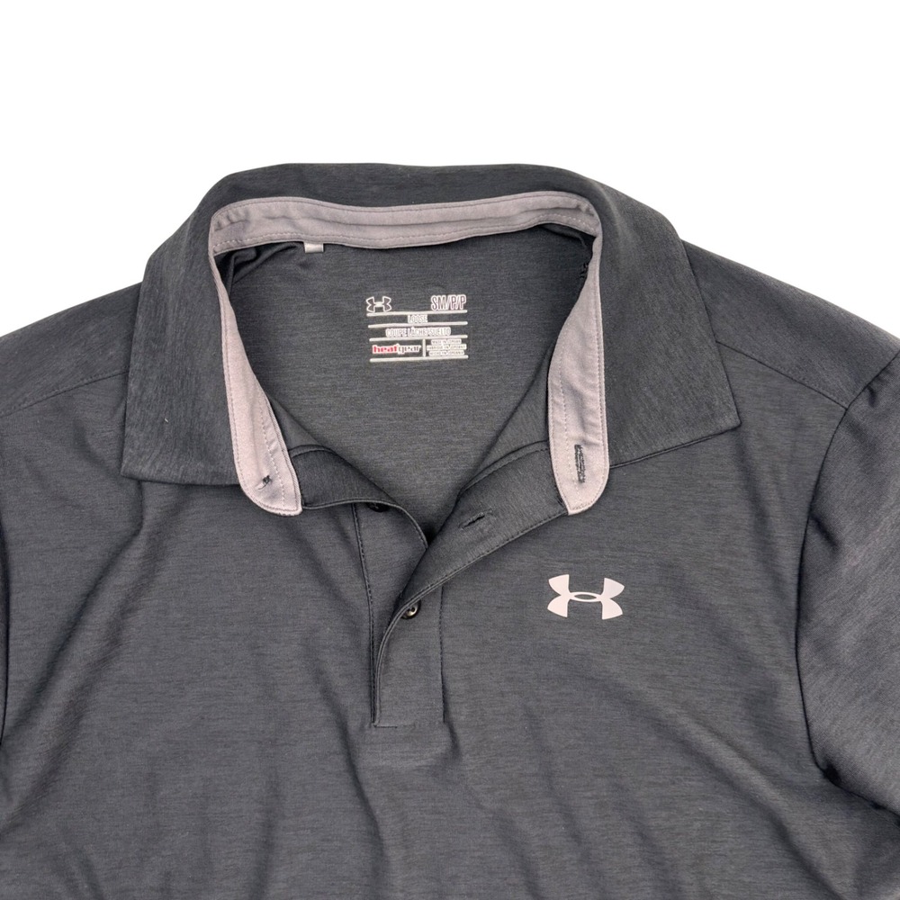 Under Armour HeatGear Mens Small Gray Loose Fit Short Sleeve Polo Shirt 1253479
